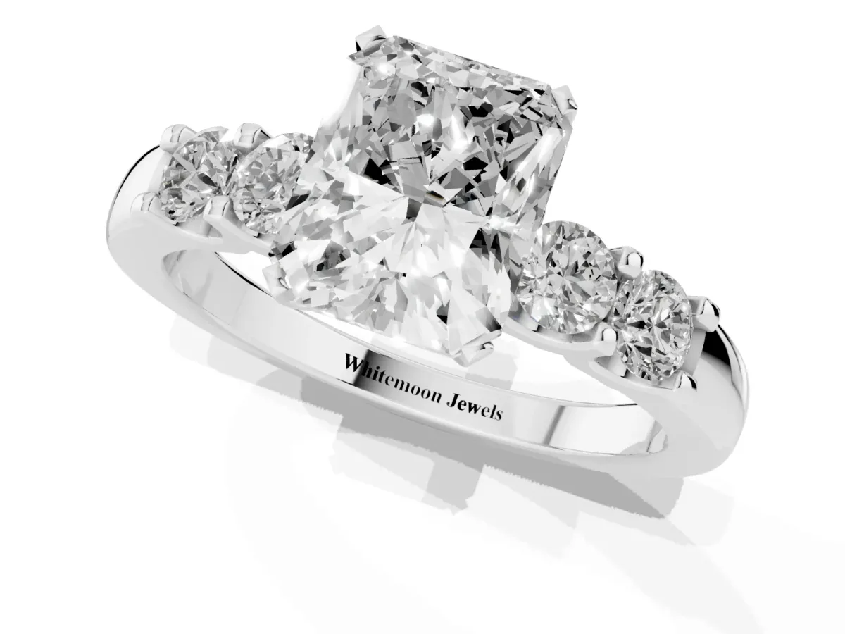 Radiant Cut Brilliant Cut Diamond Five-Stone Prong Set Engagement Ring with Channel Band White gold