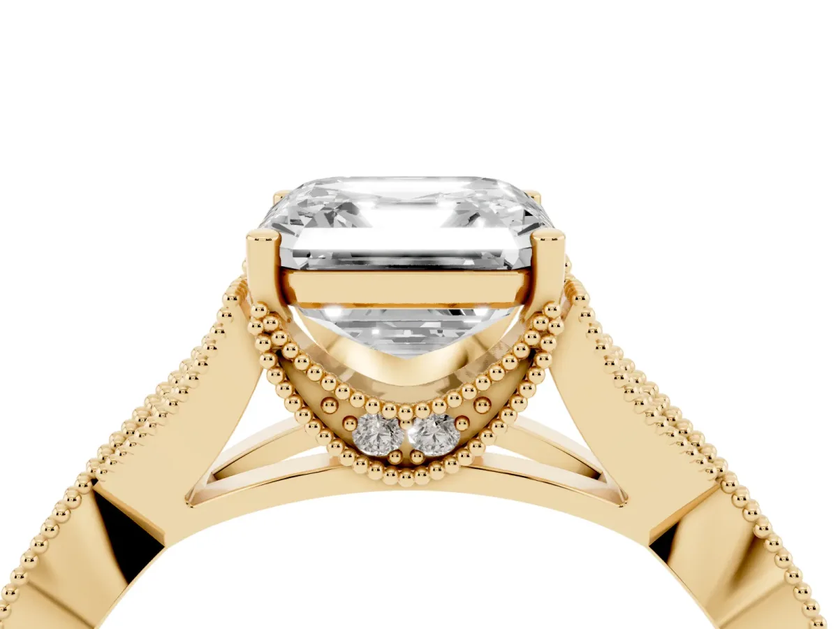 Asscher Cut Cut Diamond Twisted Band with Milgrain Pave Setting and Four-Prong Setting Yellow gold
