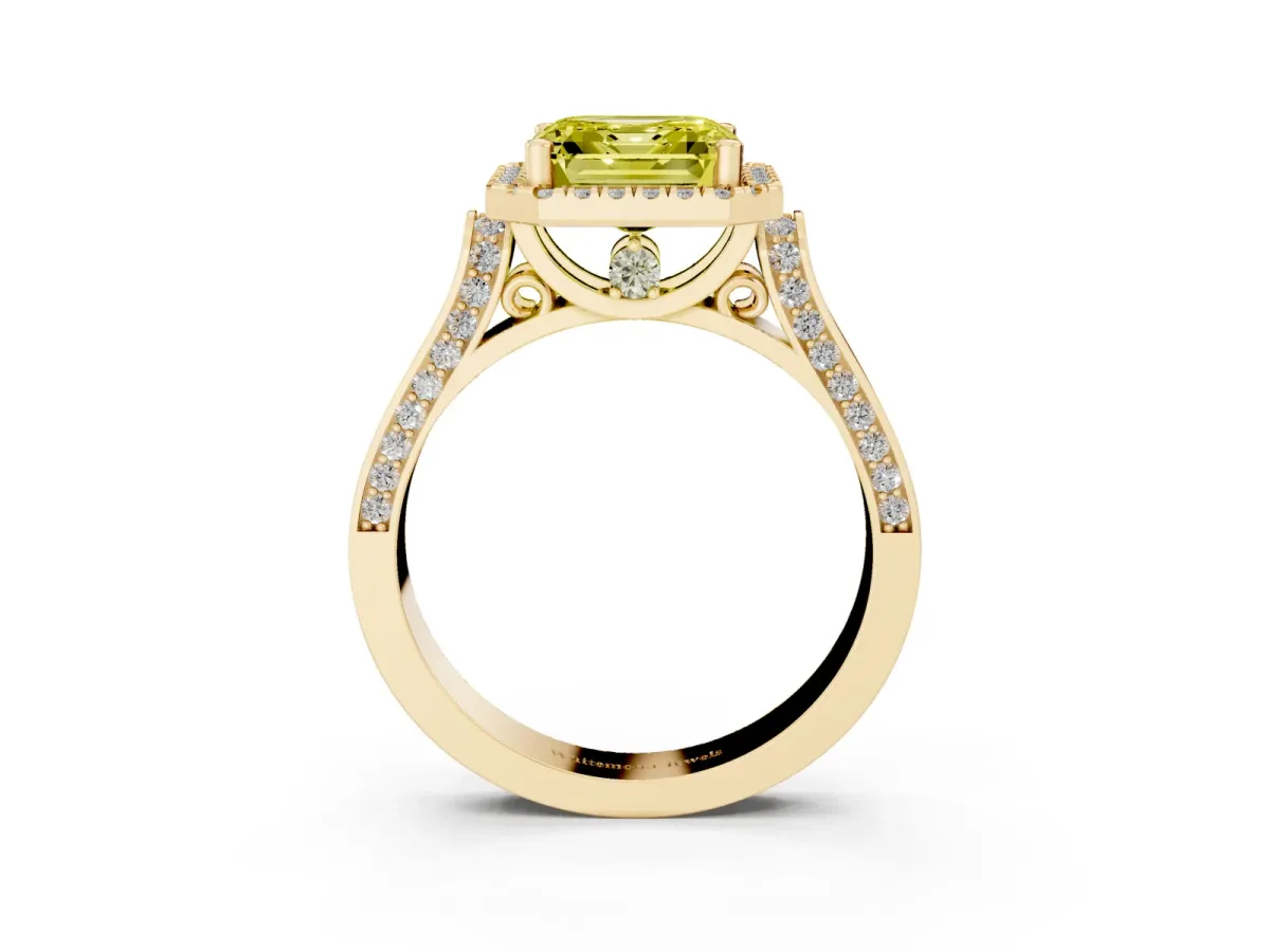 Fancy Yellow Asscher Cut Halo Pave Split Shank Prong Setting Ring Yellow gold