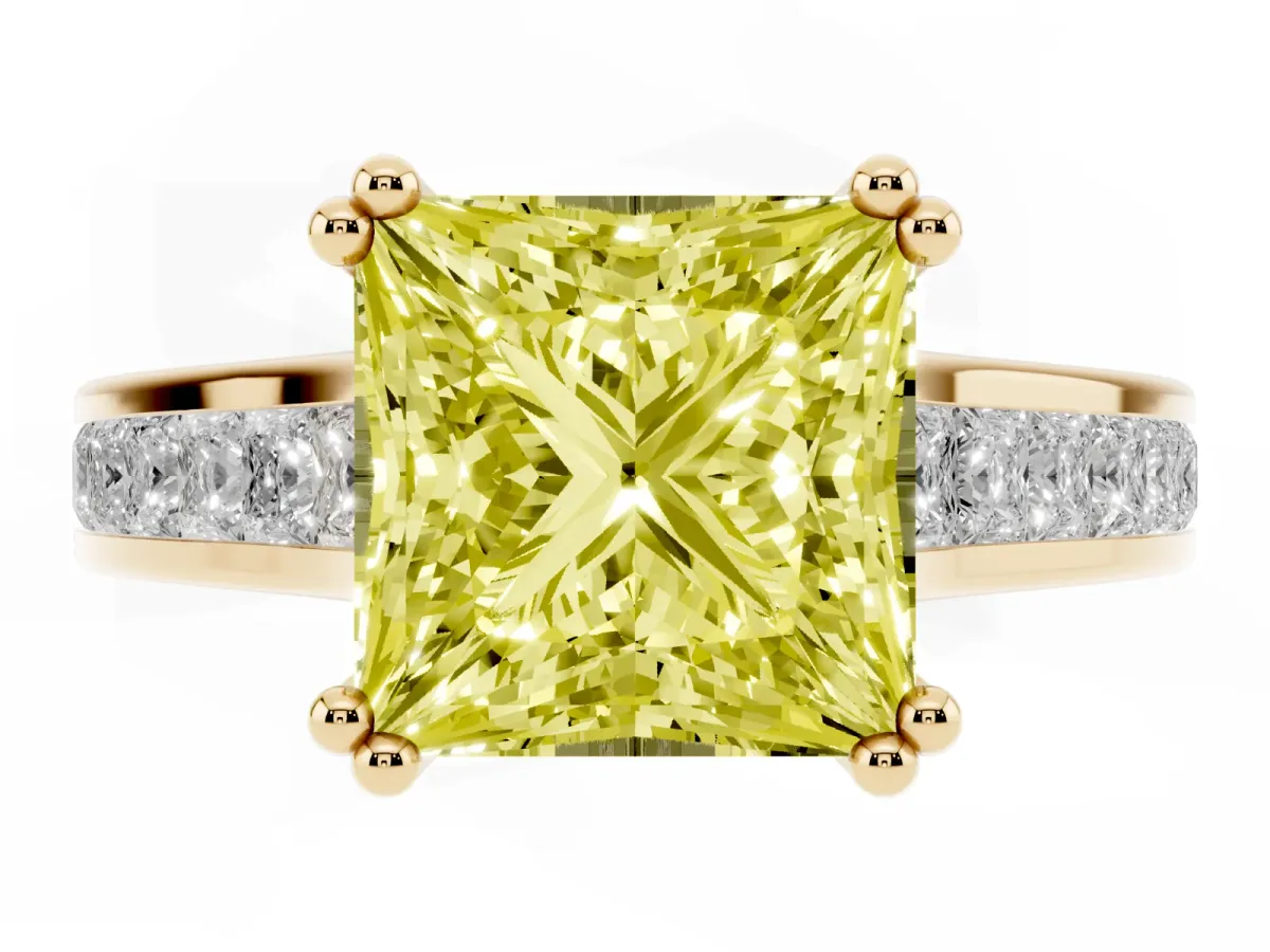Fancy Yellow Princess Cut Cut Channel Set Solitaire Engagement Ring with Prong Setting Yellow gold