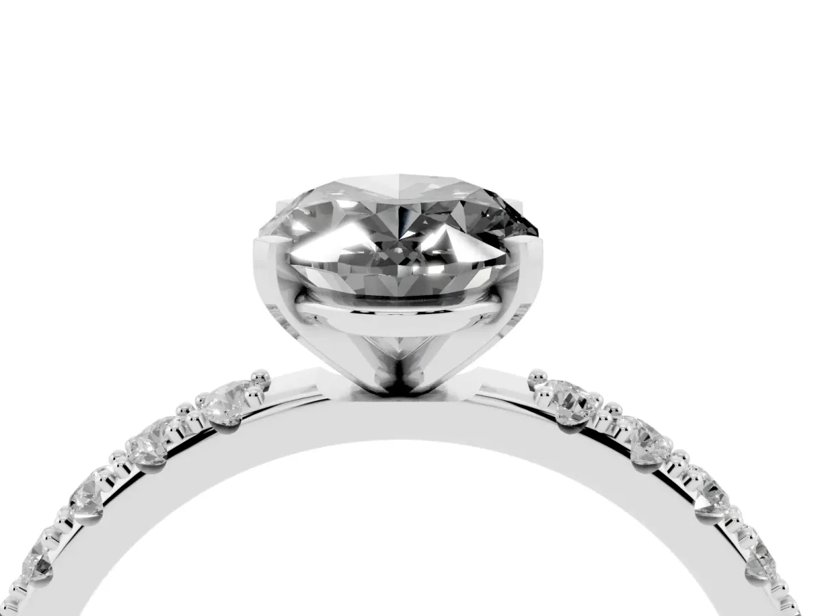 Fancy Black Oval Cut Diamond Solitaire Pavé Band with Four-Prong Setting Silver