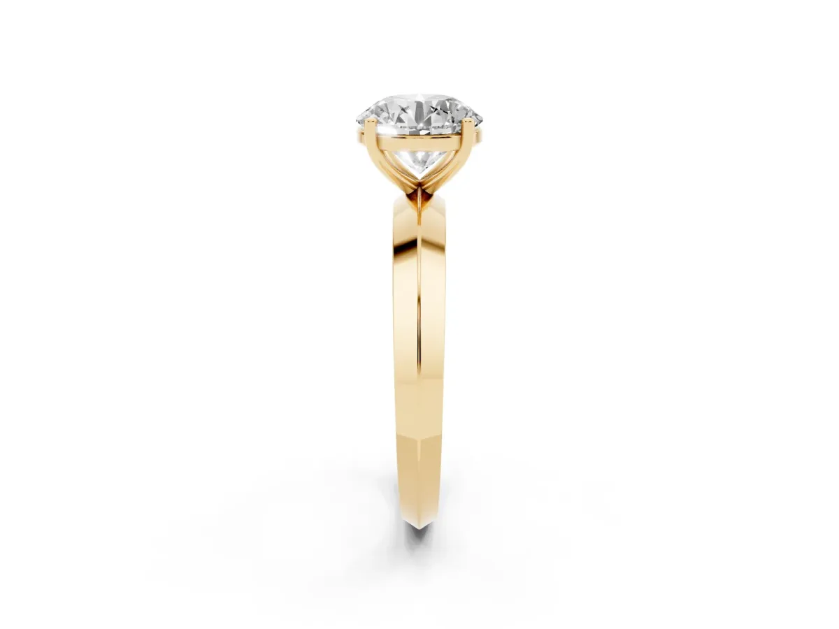 Round Cut Cut Solitaire Engagement Ring with Flat Band and Four-Prong Setting Yellow gold