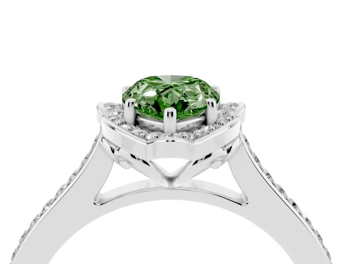 Fancy Green Pear Cut Halo Round Diamond Pave Band with Four-Prong Setting Silver