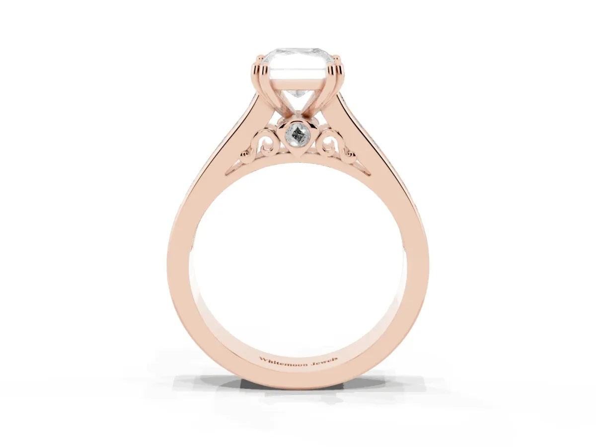 Radiant Cut Cut Channel Set Solitaire Engagement Ring with Prong Setting Rose gold