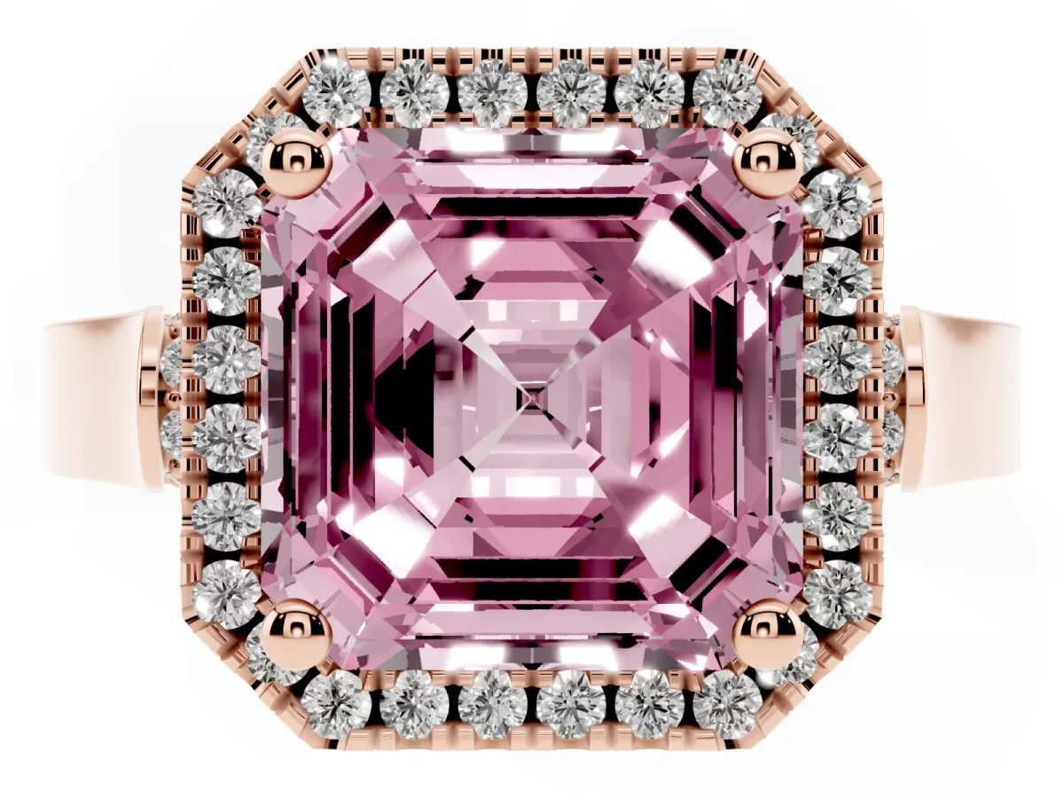 Fancy Pink Asscher Cut Halo Pave Split Shank Prong Setting Ring Rose gold