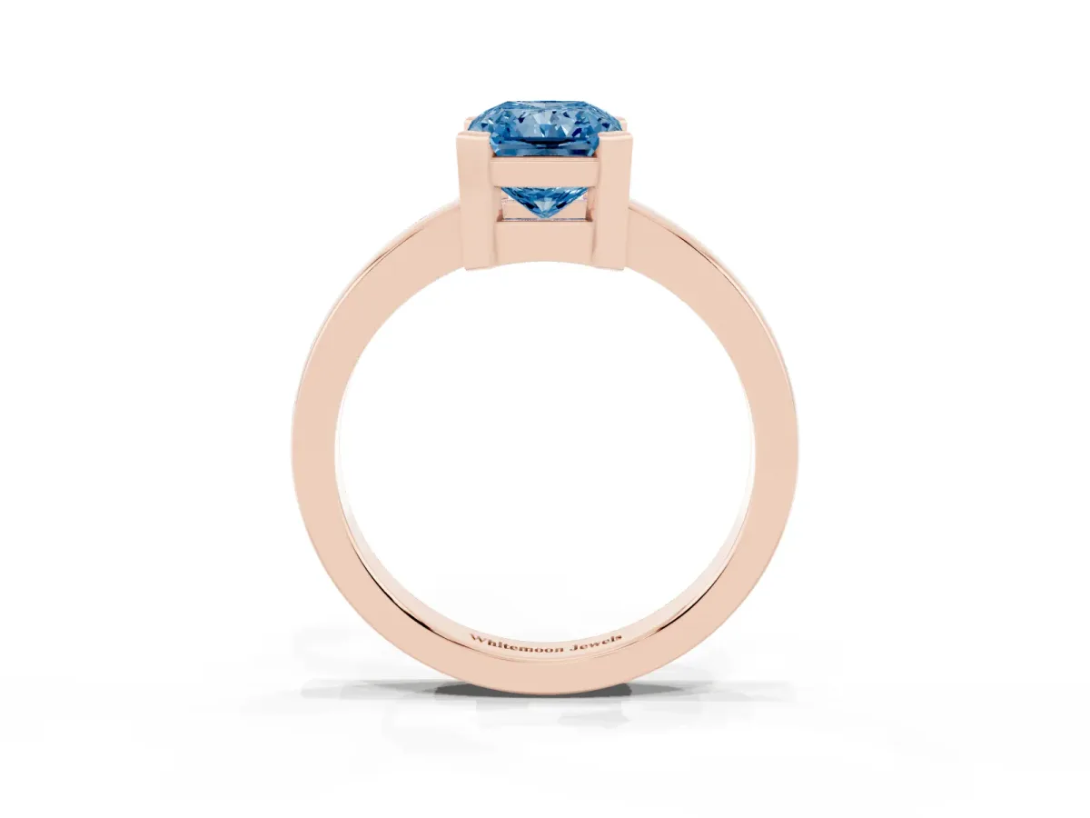 Fancy Blue Radiant Cut Cut Solitaire Ring with Four-Prong Setting and Classic Band Rose gold
