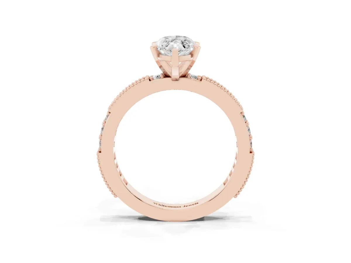 Marquise Cut Solitaire with Pavé Band and Four-Prong Setting Rose gold