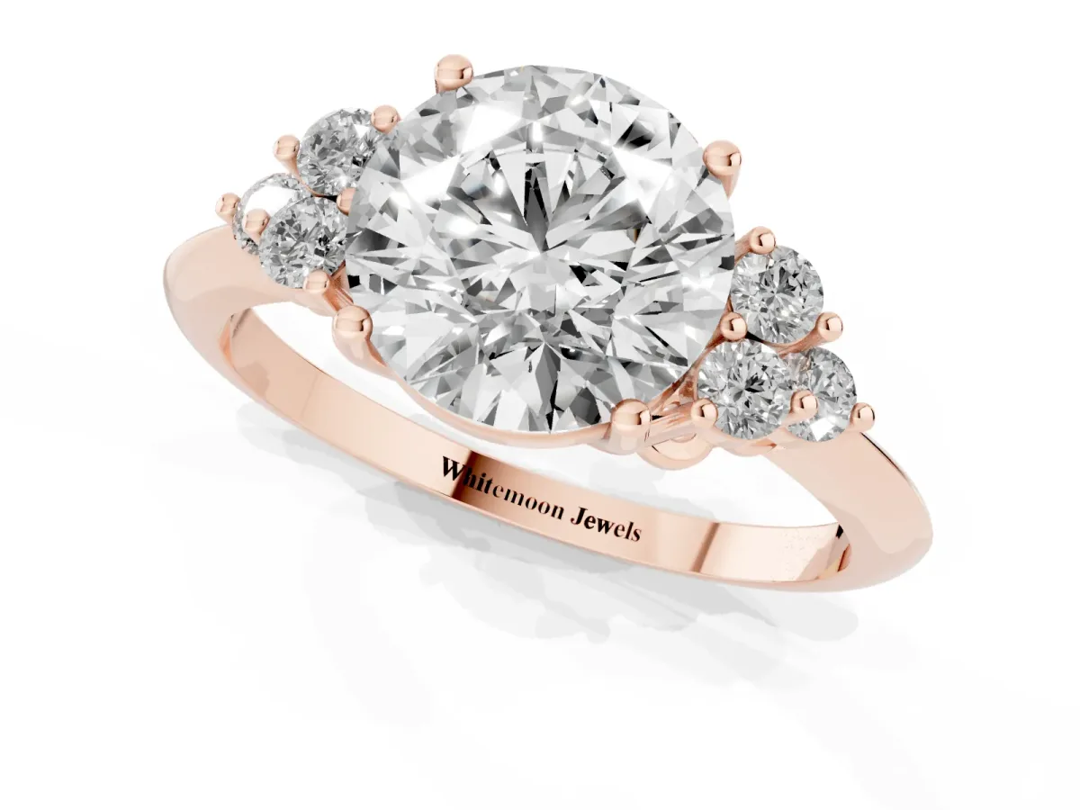Round Cut Cut Diamond Cluster Ring with Solitaire Band and Four-Prong Setting Rose gold