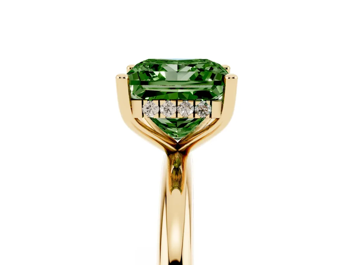 Fancy Green Princess Cut Cut Solitaire Engagement Ring with Four-Prong Setting and Classic Band Yellow gold