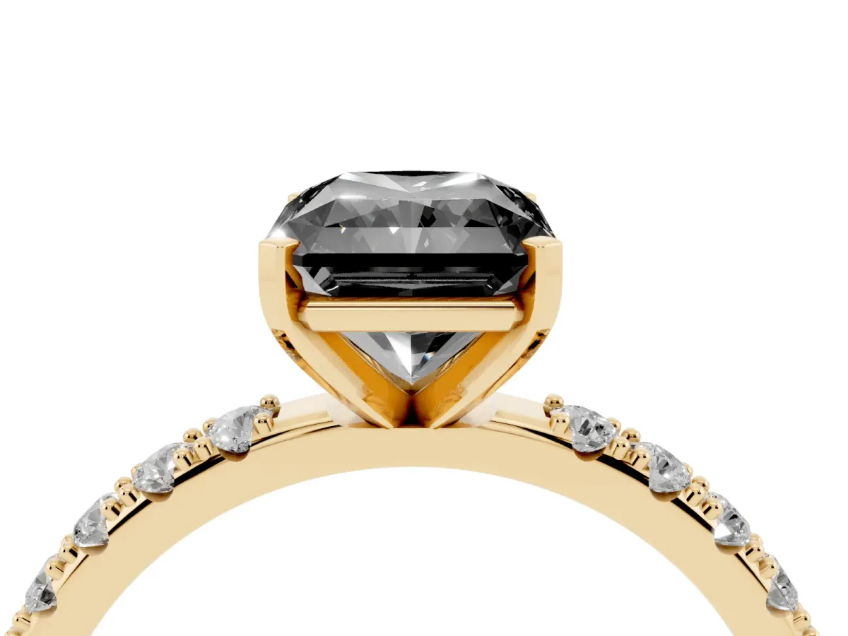 Fancy Black Radiant Cut Diamond Solitaire Pavé Band with Four-Prong Setting Yellow gold