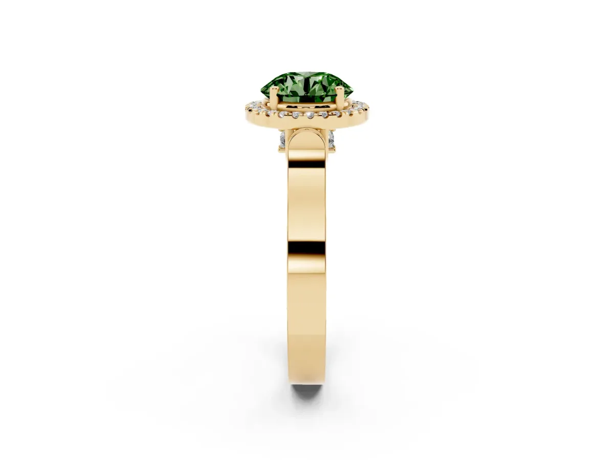 Fancy Green Round Cut Halo Pave Split Shank Prong Setting Ring Yellow gold