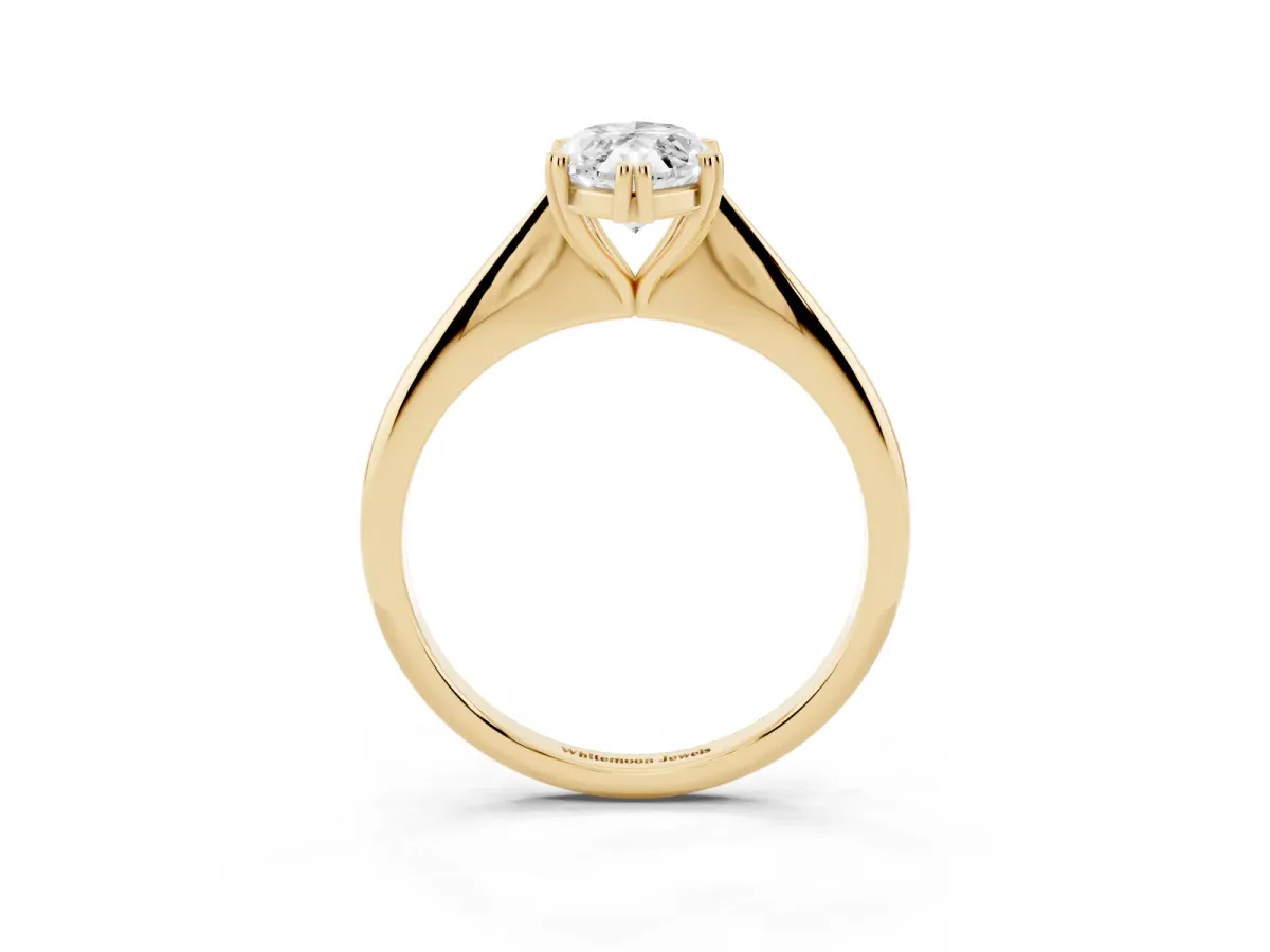 Marquise Cut Solitaire Diamond Ring with Six-Prong Setting and Classic Band Yellow gold