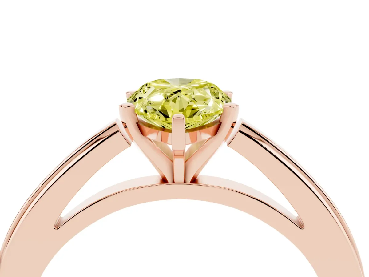 Fancy Yellow Pear Cut Solitaire Diamond Ring with Four-Prong Setting and Classic Band Rose gold