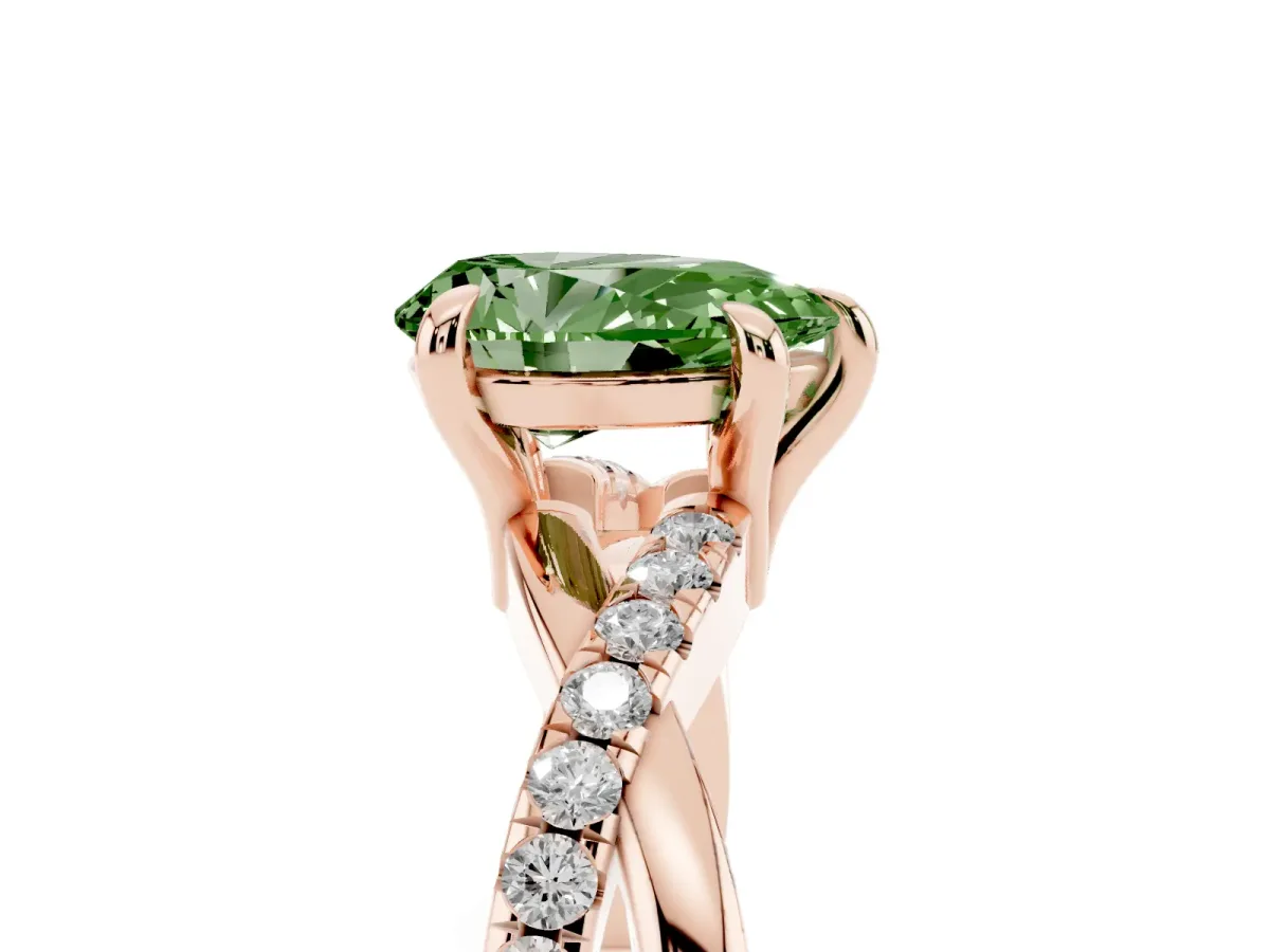 Fancy Green Pear Cut Cut Diamond Twist Band Solitaire with Prong Setting Rose gold