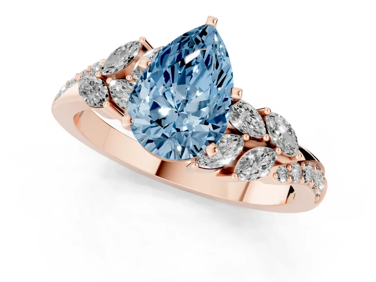 Fancy Blue Pear Cut Solitaire Marquise Twist Band with Six-Prong Setting Rose gold