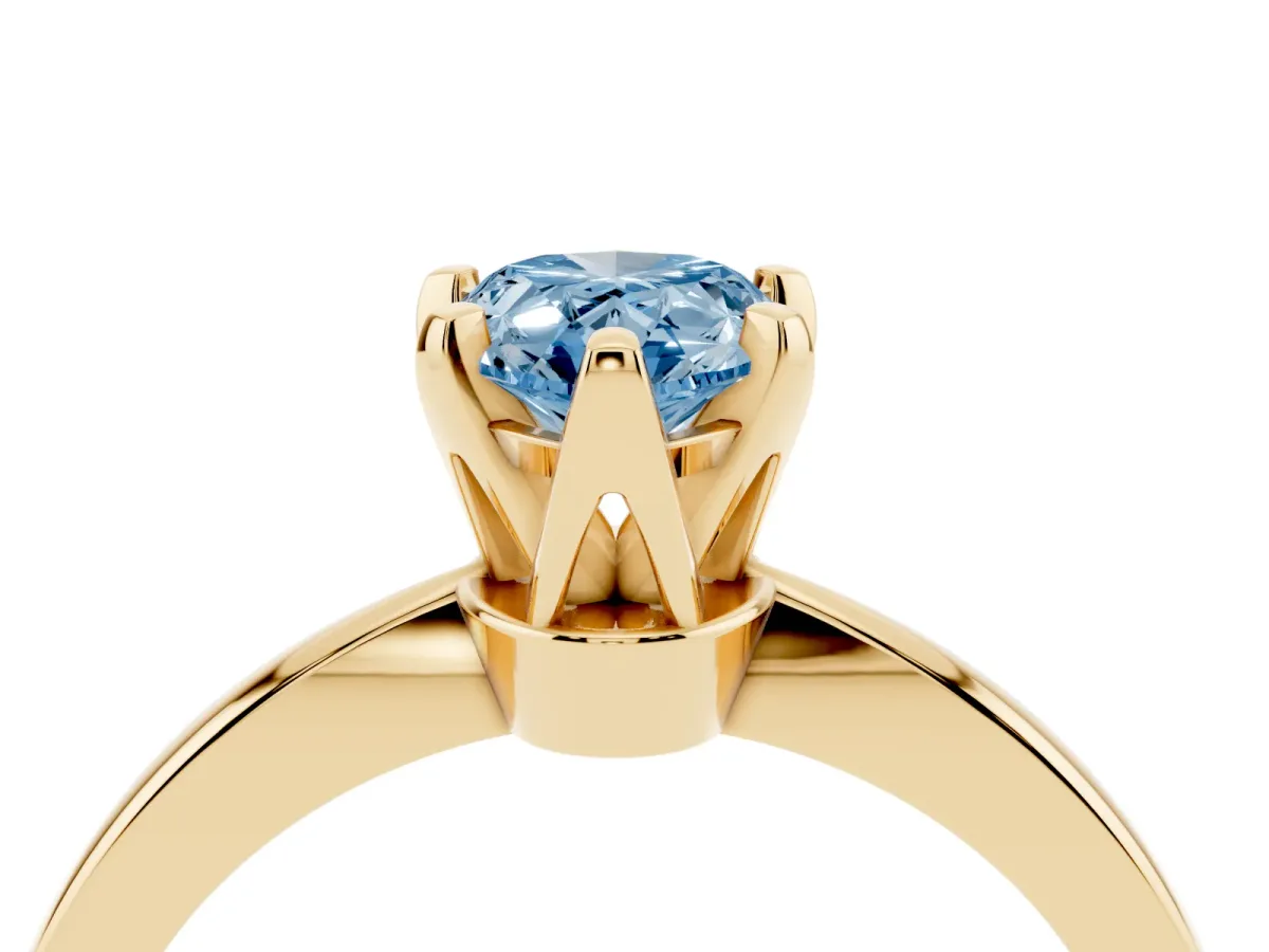 Fancy Blue Pear Cut Solitaire Engagement Ring with Six-Prong Setting and Tapered Band Yellow gold