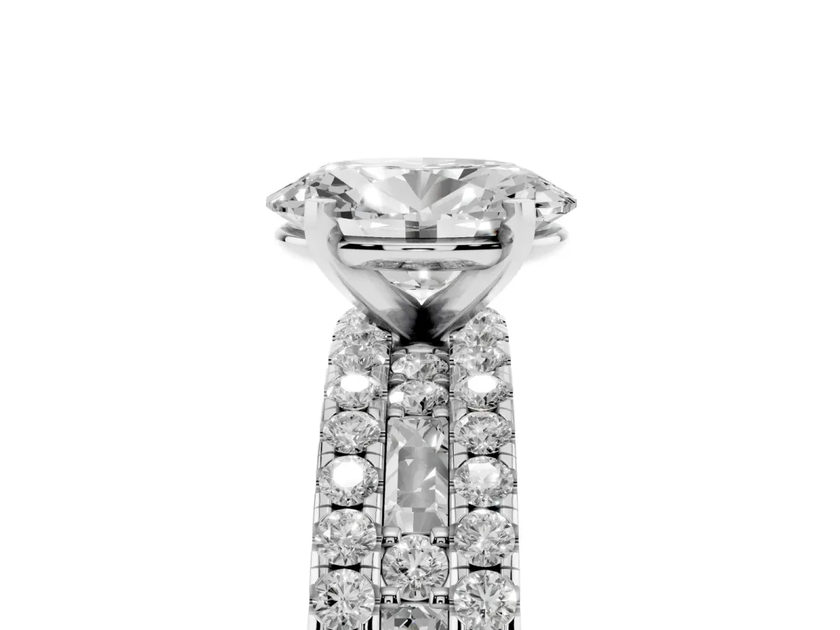 Oval Cut Diamond Solitaire Ring with Pavé and Channel Set Band Silver