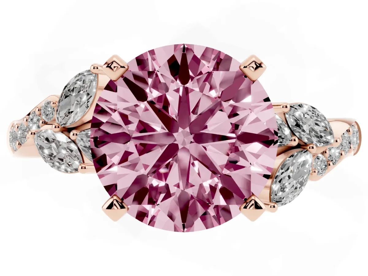 Fancy Pink Round Cut Solitaire Marquise Twist Band with Six-Prong Setting Rose gold
