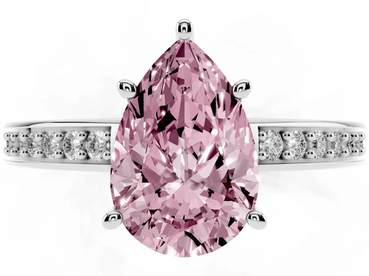 Fancy Pink Pear Cut Solitaire Pavé Band Prong Setting Ring Silver