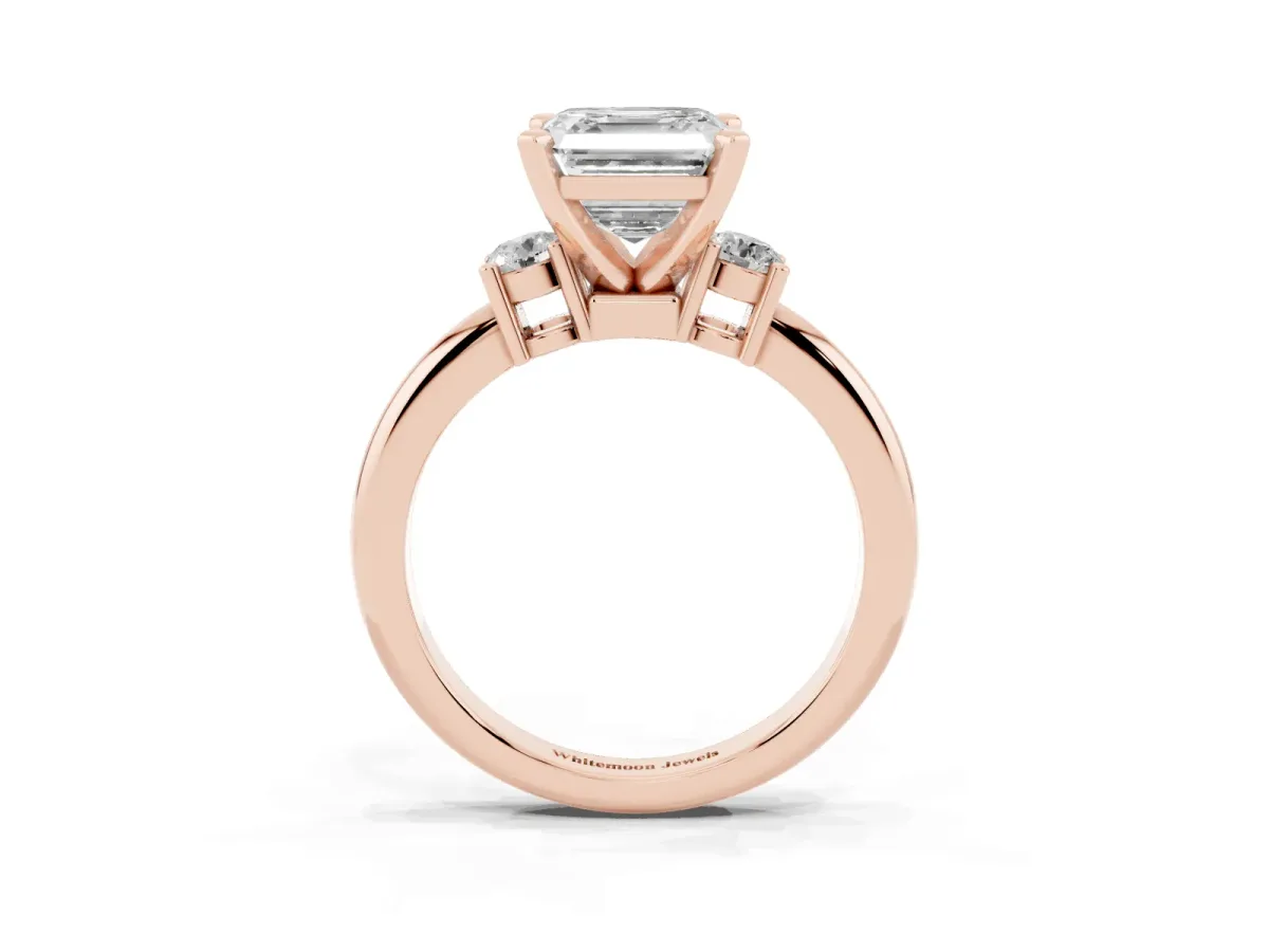 Three-Stone Asscher Cut Cut Diamond Solitaire with Prong Setting and Classic Band Rose gold