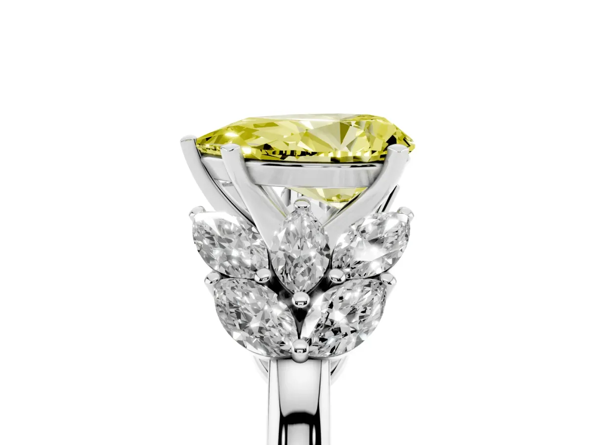 Fancy Yellow Pear Cut Diamond Cluster Leaf Design Ring with Prong Setting Silver