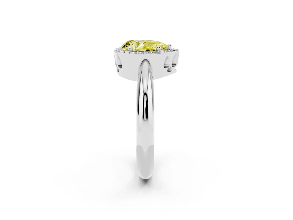 Fancy Yellow Pear Cut Cut Diamond Halo Engagement Ring with Split Shank and Four-Prong Setting Silver