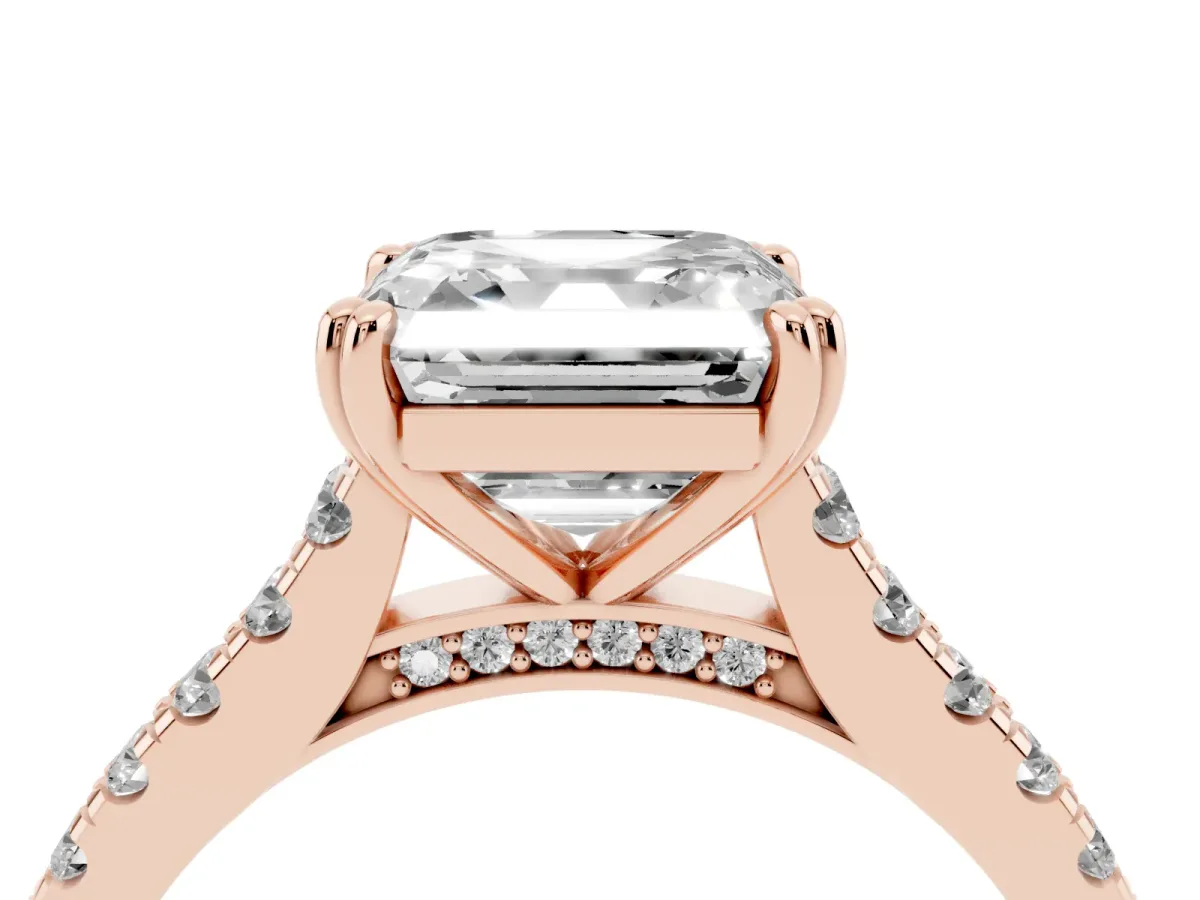 Asscher Cut Solitaire Pave Diamond Engagement Ring with Prong Setting Rose gold