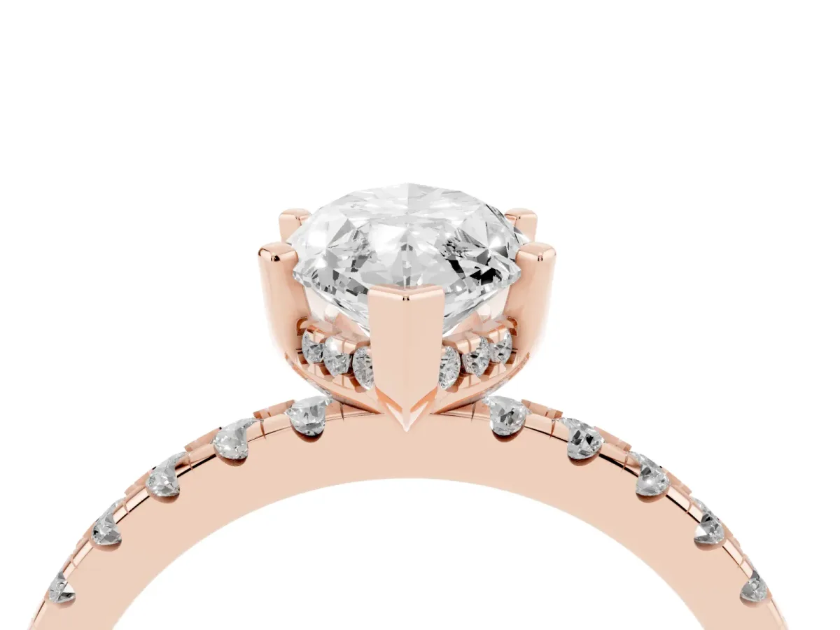 Marquise Cut Diamond Solitaire Ring with Round Pavé Band and Four-Prong Setting Rose gold