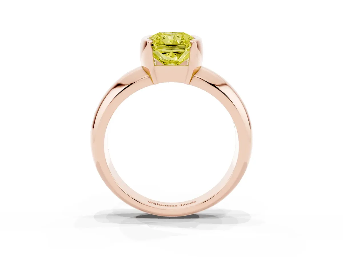 Fancy Yellow Radiant Cut Solitaire Tension Set Diamond Ring with Wide Band Rose gold