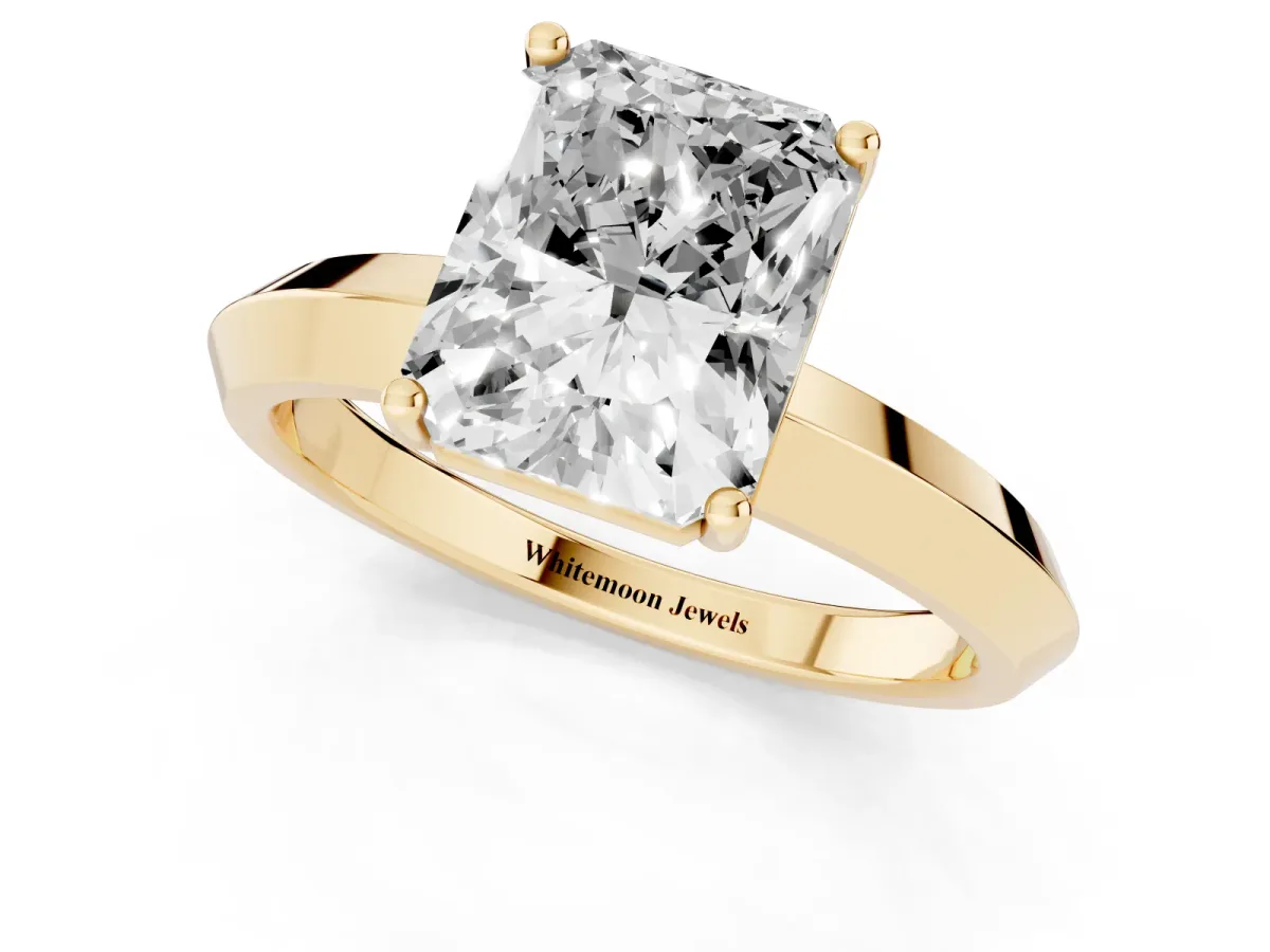 Radiant Cut Cut Solitaire Engagement Ring with Flat Band and Four-Prong Setting Yellow gold