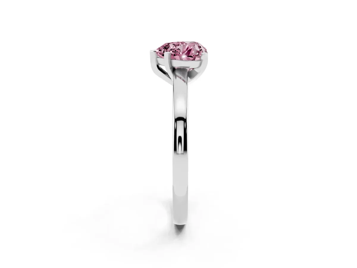 Fancy Pink Heart Cut Solitaire Diamond Engagement Ring with Four-Prong Setting on a Classic Band White gold