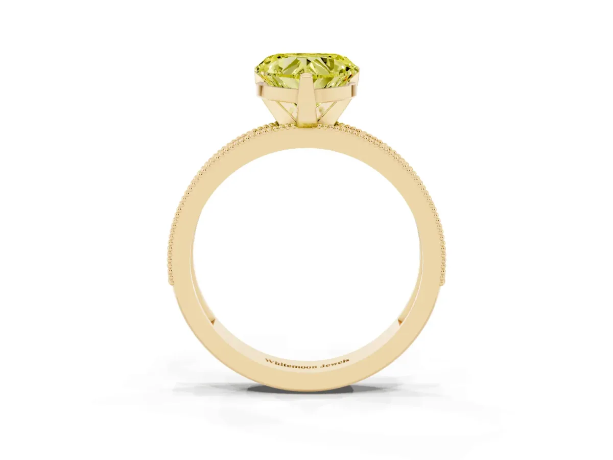 Fancy Yellow Heart Cut Diamond Milgrain Pavé Engagement Ring with Four-Prong Setting Yellow gold