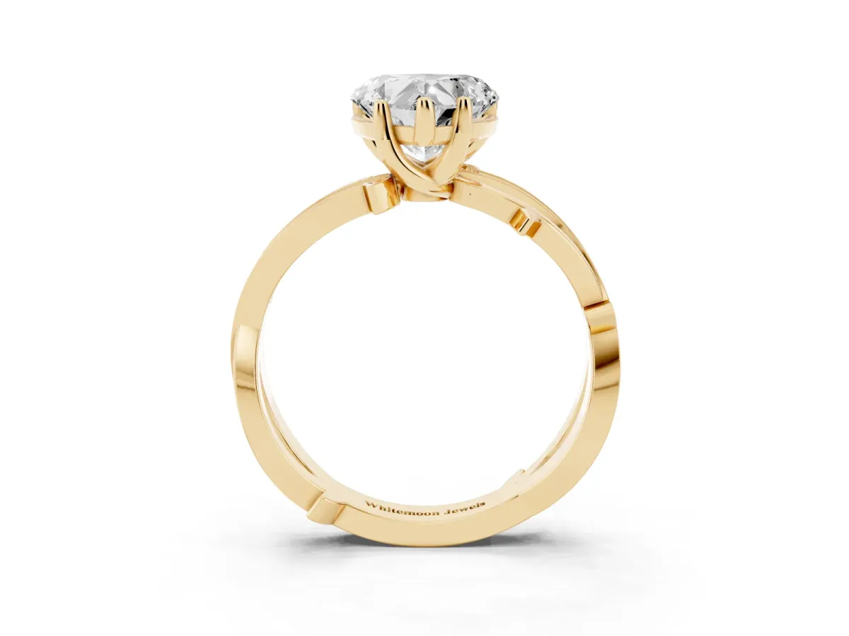 Heart Cut Solitaire Twist Band with Pavé Accents and Four-Prong Setting Yellow gold