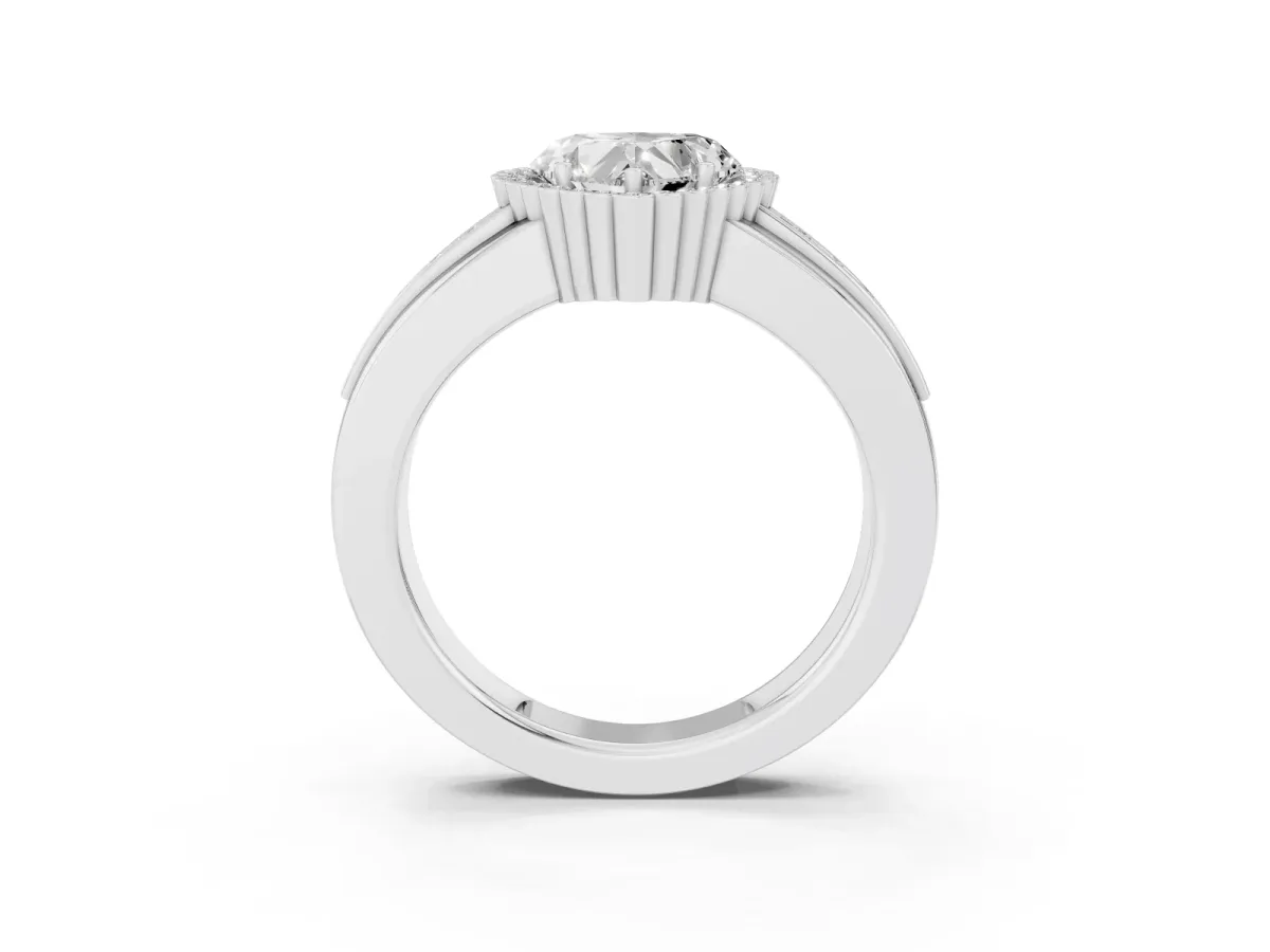 Heart Cut Cut Halo Pave Band Four-Prong Ring Silver