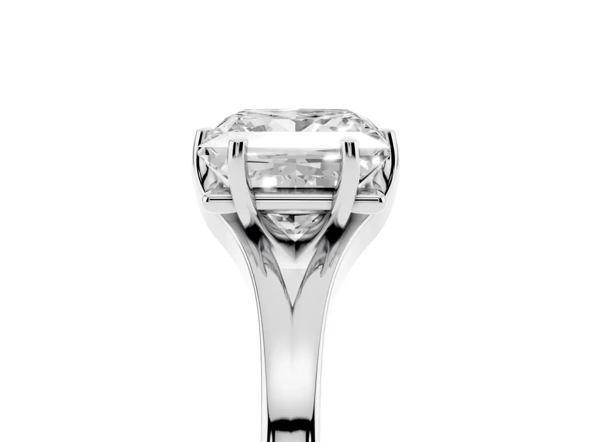 Princess Cut Solitaire Diamond Ring with Six-Prong Setting and Tapered Band Silver