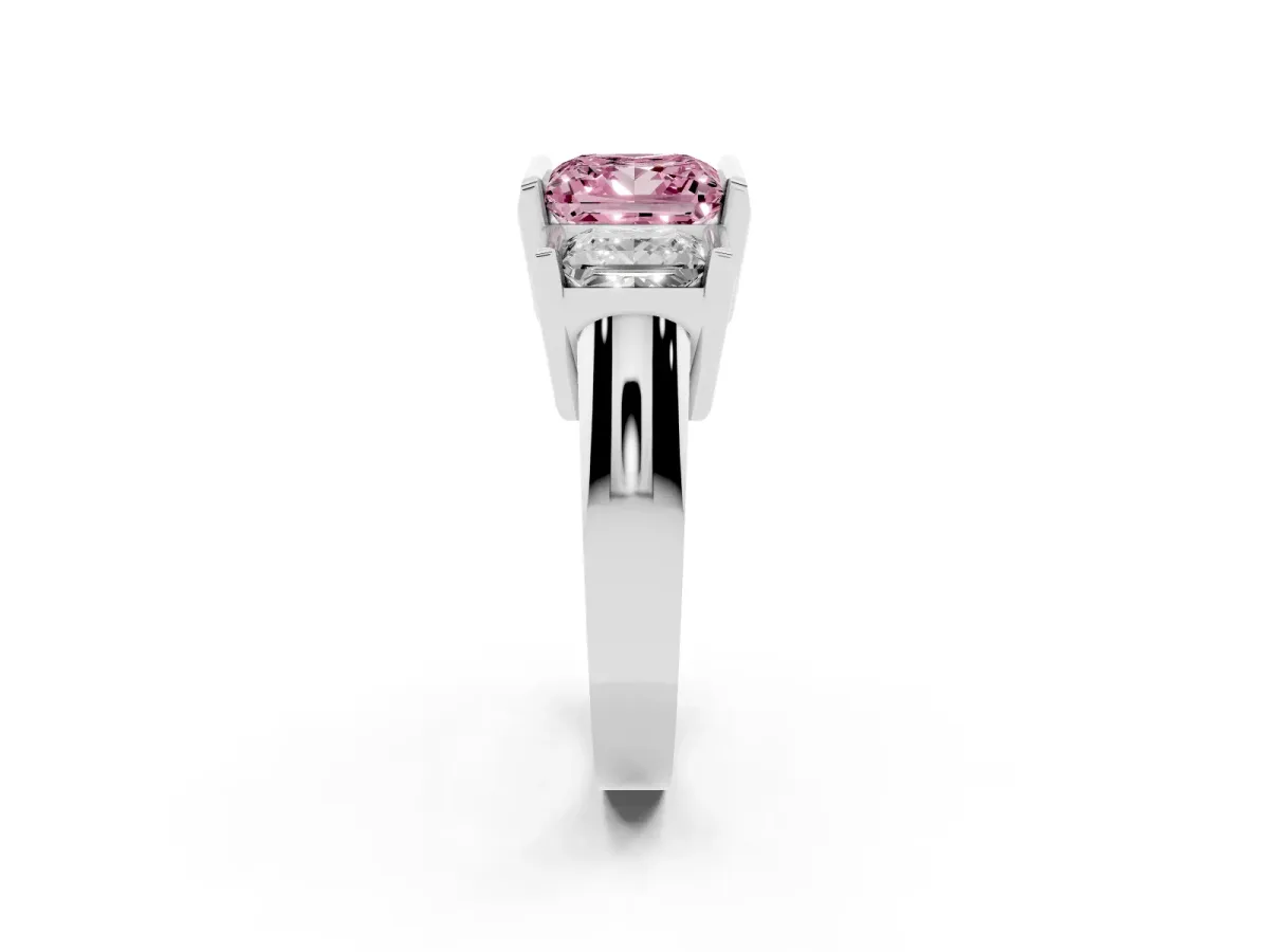 Fancy Pink Three Stone Princess Cut Cut Channel Set Diamond Ring Platinum