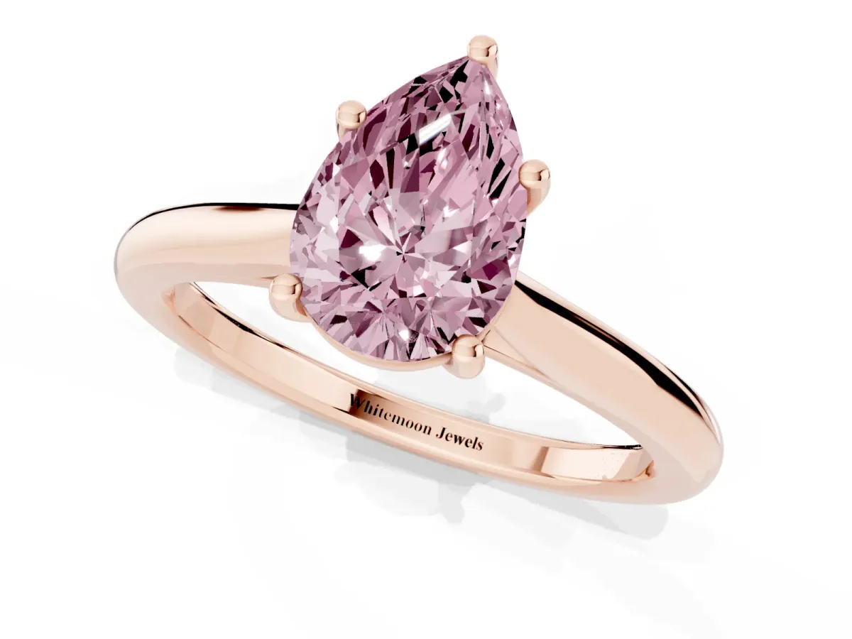 Fancy Pink Pear Cut Cut Solitaire Ring with Cathedral Band and Four-Prong Setting Rose gold