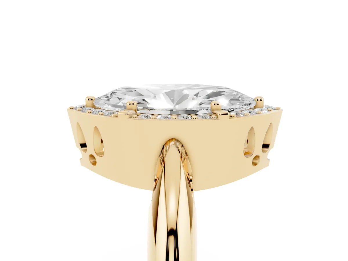 Marquise Cut Cut Diamond Halo Engagement Ring with Split Shank and Four-Prong Setting Yellow gold