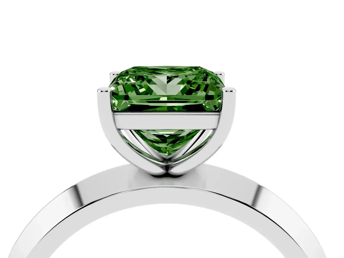 Fancy Green Princess Cut Cut Solitaire Engagement Ring with Flat Band and Four-Prong Setting Platinum