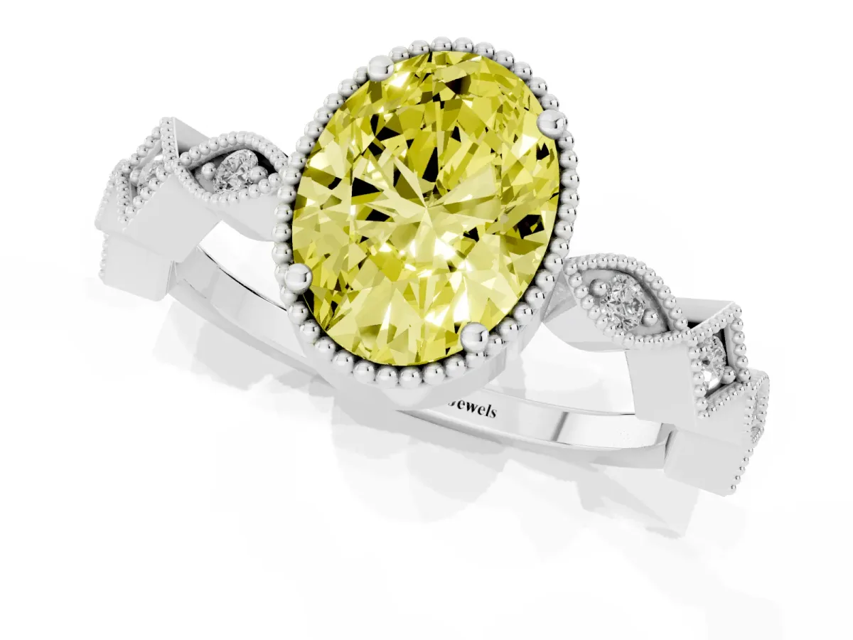 Fancy Yellow Oval Cut Milgrain Marquise Diamond Twist Band Ring Silver
