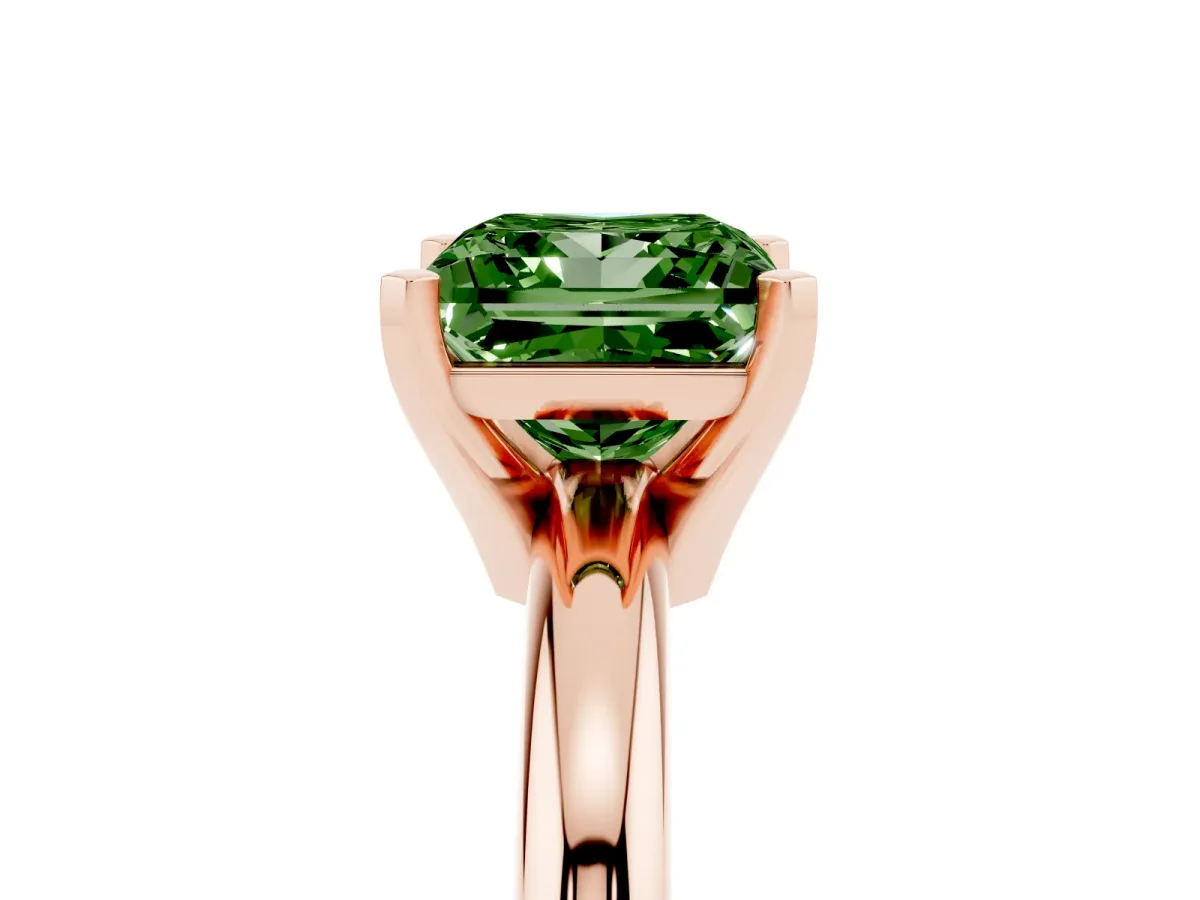 Fancy Green Princess Cut Diamond Solitaire Engagement Ring with Round Band and Four-Prong Setting Rose gold