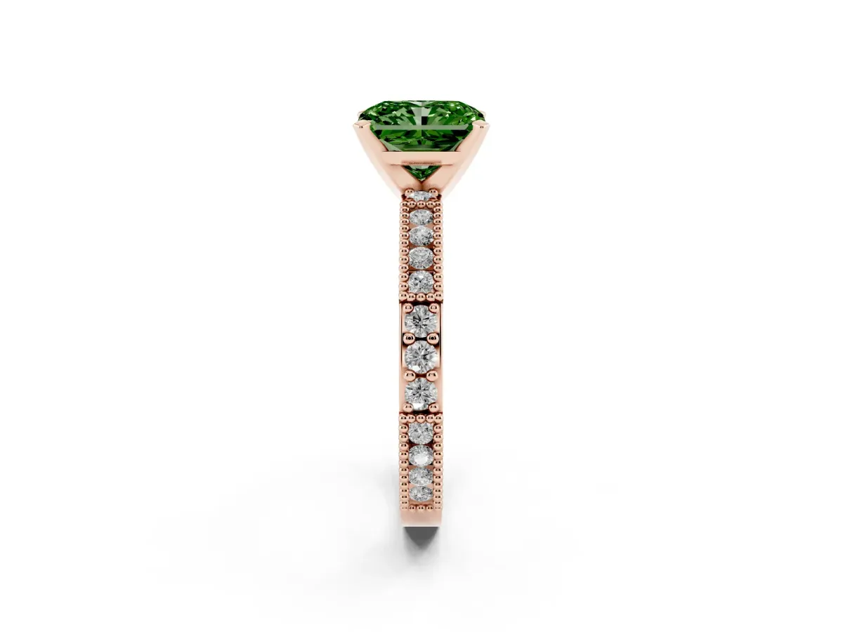 Fancy Green Radiant Cut Solitaire with Pavé Band and Four-Prong Setting Rose gold