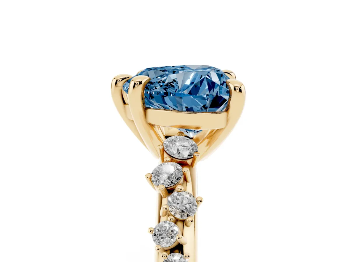Fancy Blue Heart Cut Cut Diamond Vine Band with Four-Prong Setting Yellow gold