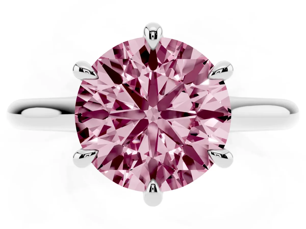 Fancy Pink Round Cut Solitaire Engagement Ring with Six-Prong Setting and Classic Band White gold