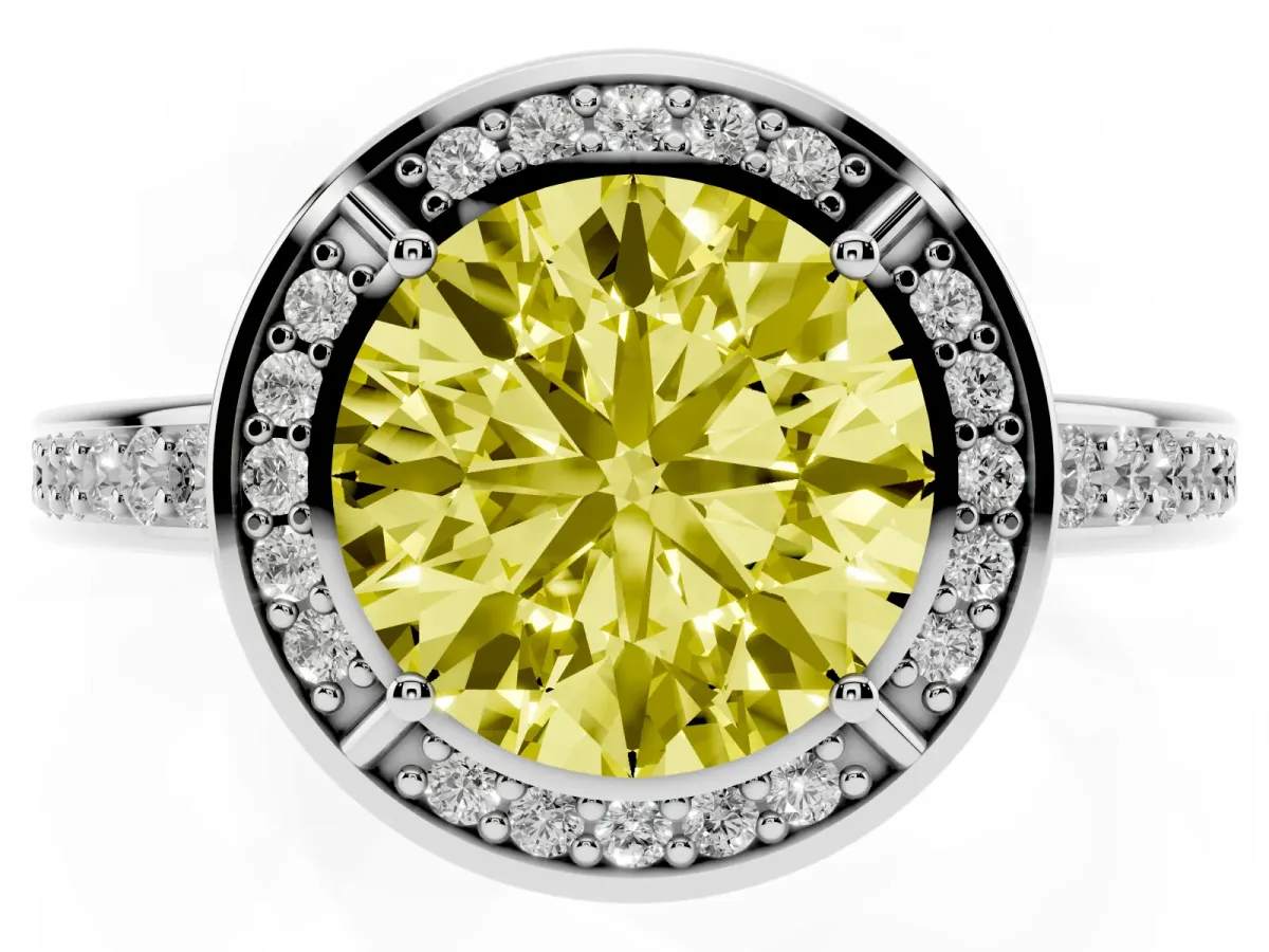 Fancy Yellow Round Cut Cut Halo Pave Split Shank Prong Setting Ring Platinum