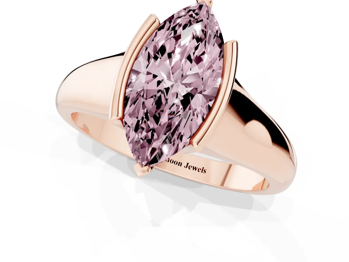 Fancy Pink Marquise Cut Solitaire Tension Set Diamond Ring with Split Shank Band Rose gold