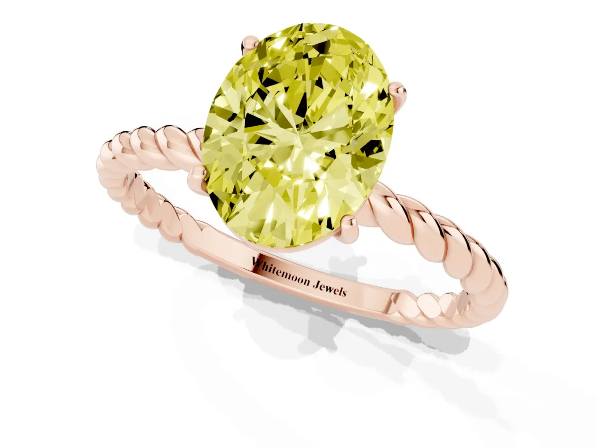 Fancy Yellow Oval Cut Solitaire Twisted Band 4-Prong Ring Rose gold