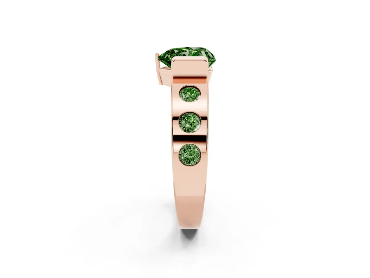 Fancy Green Heart Cut Brilliant Channel-Set Diamond Ring with Bezel Prong Setting Rose gold