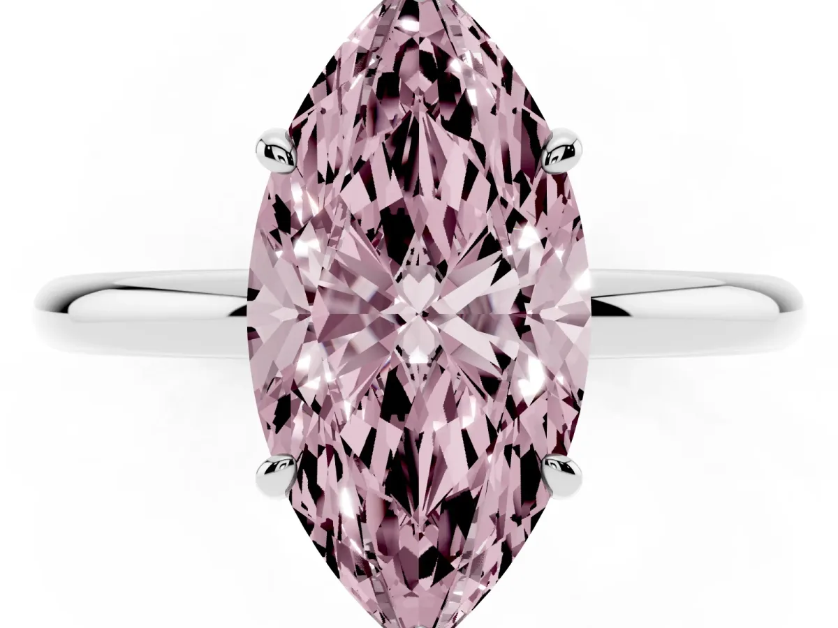 Fancy Pink Oval Cut Solitaire Diamond Ring with Four-Prong Setting on a Plain Band White gold