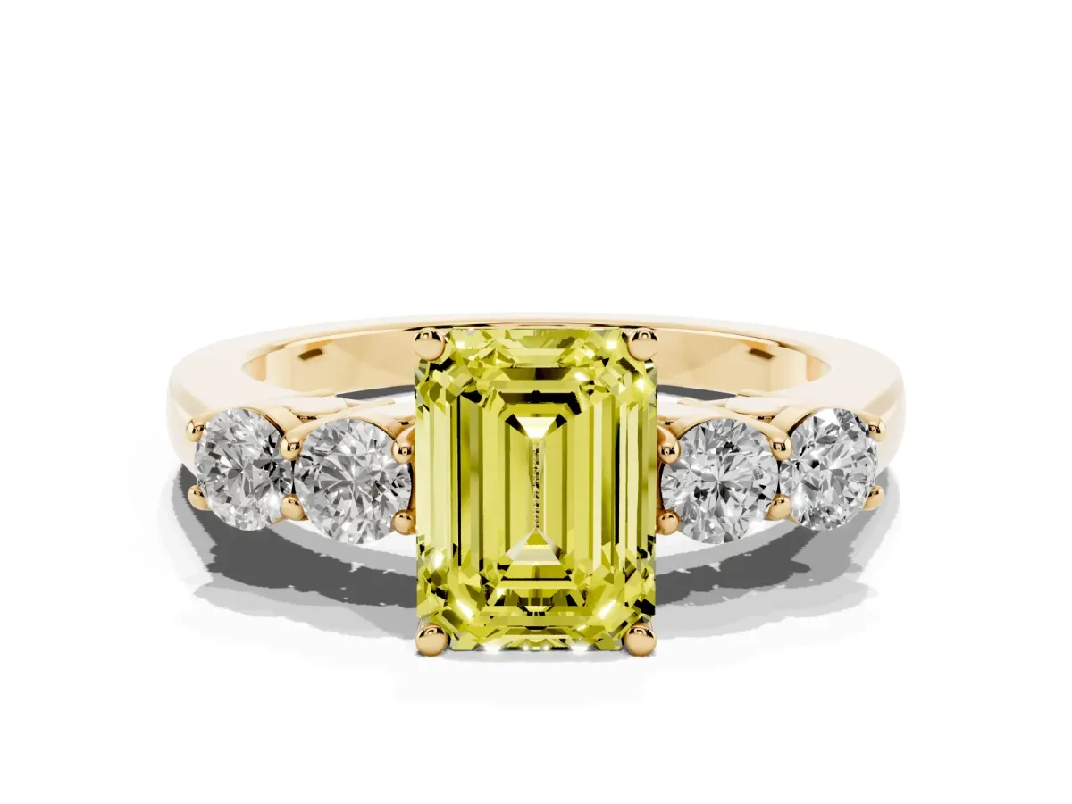 Fancy Yellow Emerald Cut Cut Diamond Five-Stone Prong Set White Gold Ring Yellow gold